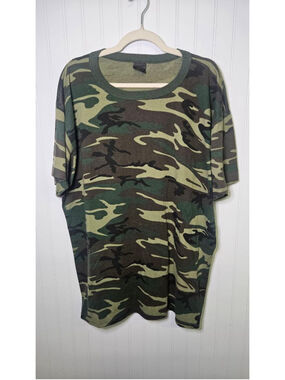 Vintage Woodland Camo T Shirt XXL Made USA Single Stitch Camouflage Tee